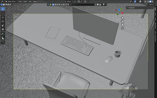 Desk scene — Blender viewport